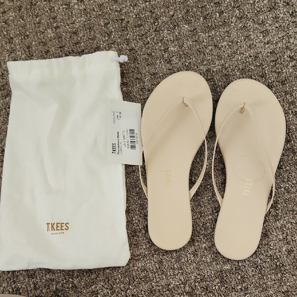 TKEES Women's Beige Minimalist Thong Sandals